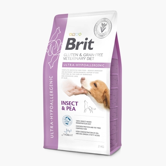 Hrană uscată pentru câini, Ultra-Hypoallergenic, cu insecte și mazăre, fără gluten și fără cereale 2kg