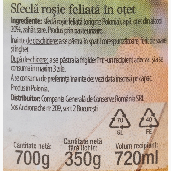 Sfeclă roșie feliată 720ml