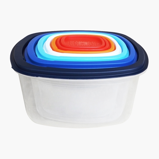 Set caserole pătrate cu capac, din plastic, 7 buc 