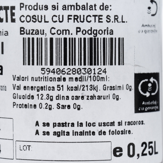 Suc natural de zmeură 0.25l