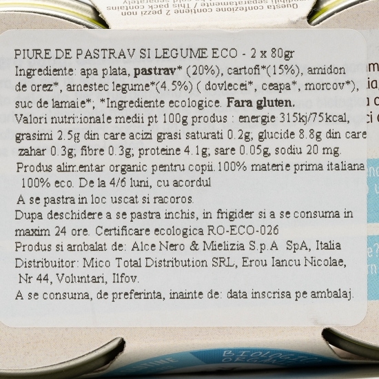 Piure carne de păstrăv și legume eco pentru bebeluși 2x80g