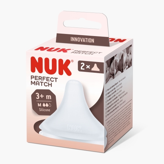 Tetină de silicon Perfect Match, M, +3 luni, 2 buc