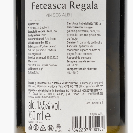 Vin alb sec Fetească Regală, 13.5%, 750ml