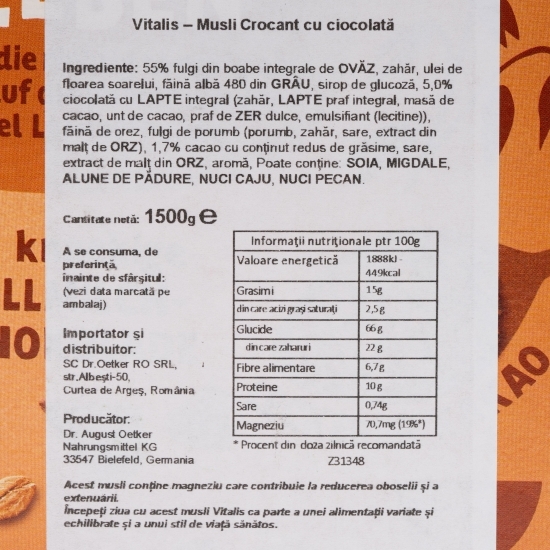 Musli Vitalis crocant cu ciocolată 1.5kg 