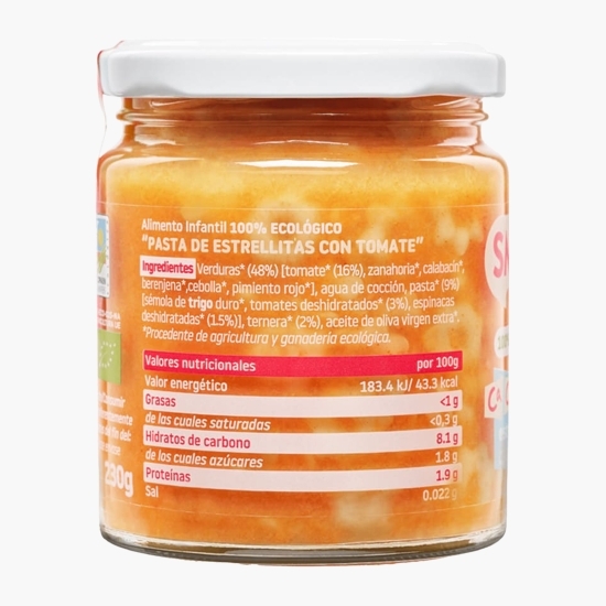 Piure eco cu legume, paste și roșii, +10 luni, 230g