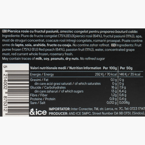 Băutură caldă din piure de piersică roșie cu fructul pasiunii 50g