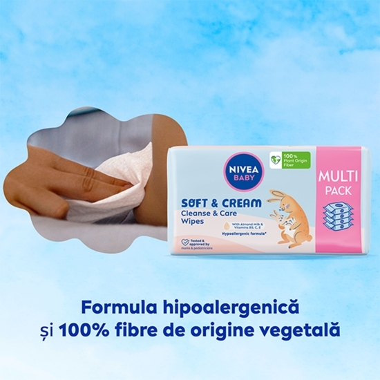 Șervețele umede pentru bebeluși Baby Soft & Cream Cleanse & Care Multipack, 4 pachete x 57 buc