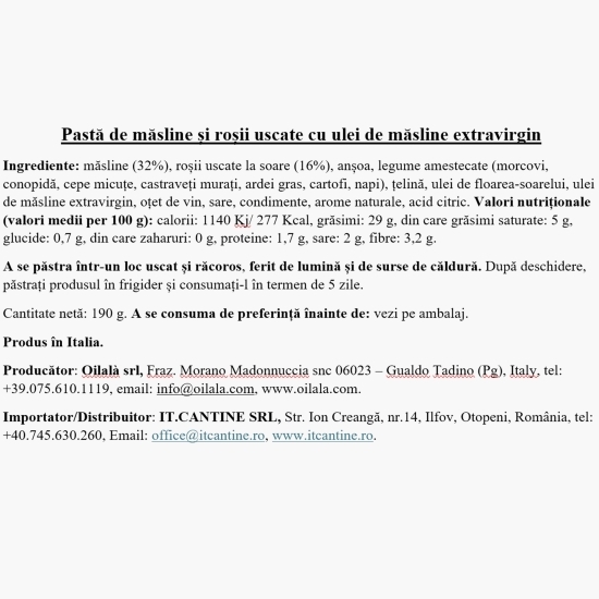 Pastă de măsline și roșii uscate, 190g