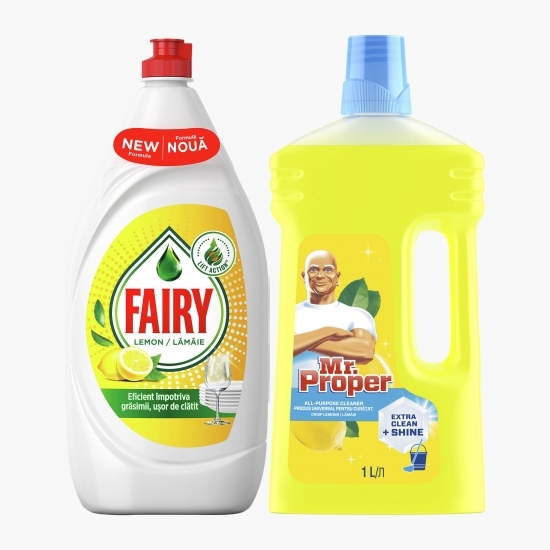 Pachet promo: detergent de vase lămâie 1300ml + detergent universal lămâie 1l
