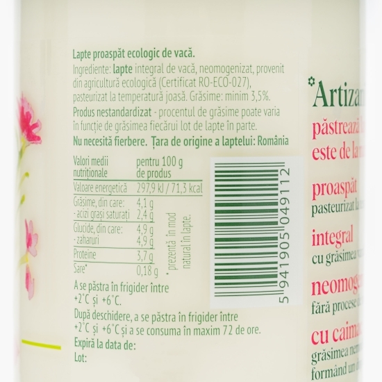 Lapte proaspăt ecologic de vacă 0.75l