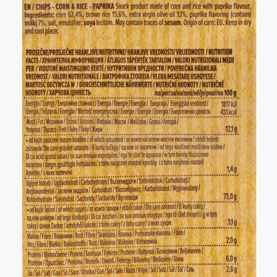 Chipsuri din porumb și orez cu ardei iute, fără gluten 50g