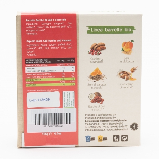 Pachet 5 batoane din cereale eco cu fructe goji, cocos și sirop agave 5x25g