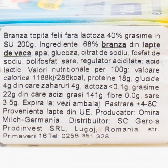 Brânză topită felii fără lactoză 40% grăsime 200g