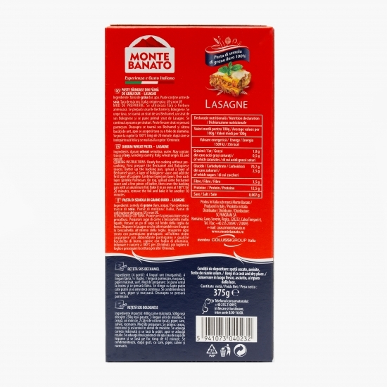 Paste făinoase din făină de grâu dur pentru Lasagne 375g