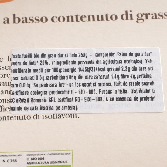 Paste fusilli eco din grâu dur și linte 250g