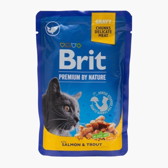 Hrană umedă pentru pisici, cu somon și păstrăv în sos 100g