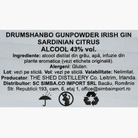 Gin Irish Sardinian Citrus 43% alc. 0.7l