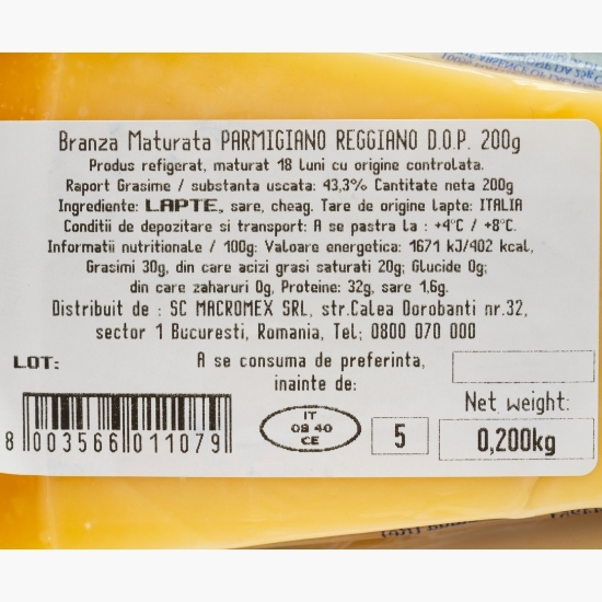 Brânză Parmigiano Reggiano maturată 18 luni,  DOP, 200g