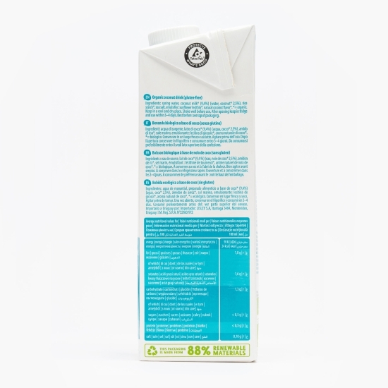 Băutură ecologică din cocos fără gluten și fără zahăr adăugat 1l