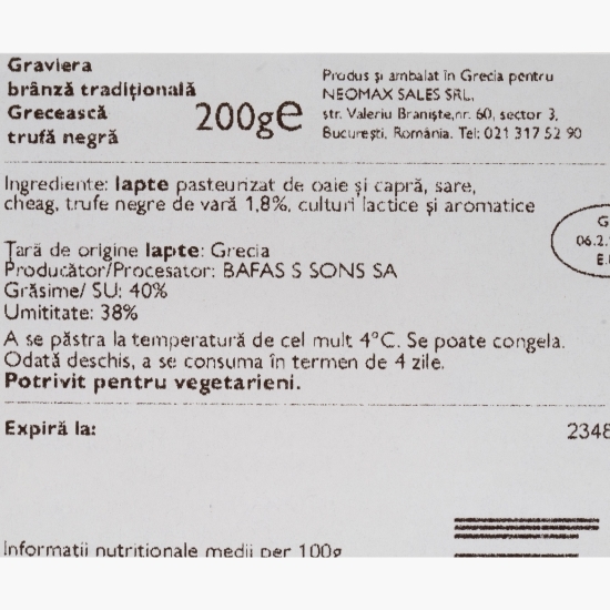 Brânză Graviera maturată 6 luni, cu trufă neagră 200g