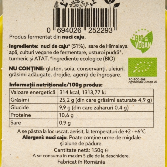 Cremă tartinabilă din caju cu turmeric eco 150g