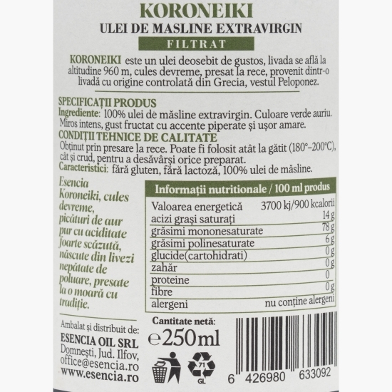 Ulei de măsline extravirgin Koroneiki 250ml