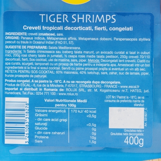 Cozi de crevete Black Tiger decorticate, fierte 400g