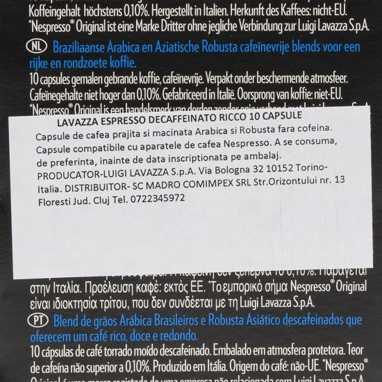  Decaffeinato Ricco 10 băuturi, capsule cafea fără cofeină