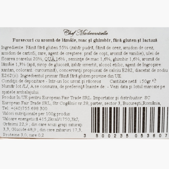 Fursecuri cu aromă de lămâie, mac și ghimbir, fără gluten și lactoză 150g