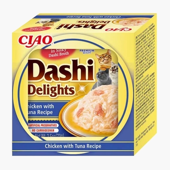 Hrană umedă pentru pisici Dashi Delights, cu pui și ton, 70g