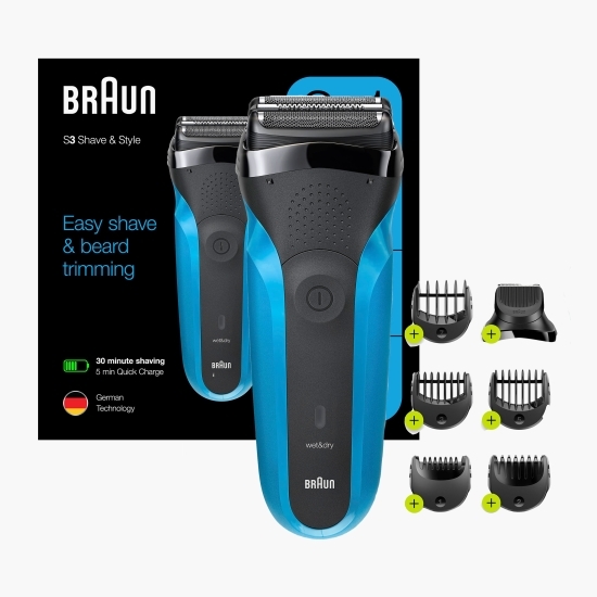 Aparat de ras electric Series 3 Shave&Style 310BT Wet&Dry 3 lame flexibile + cap trimmer, 5 piepteni, negru/albastru