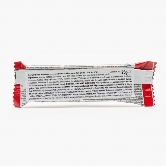 Baton de cereale cu cocos și ciocolată cu lapte, fără gluten 25g