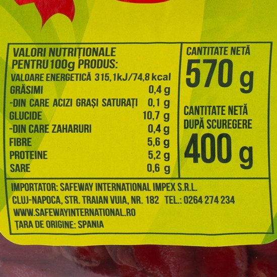 Fasole roșie fiartă 570g