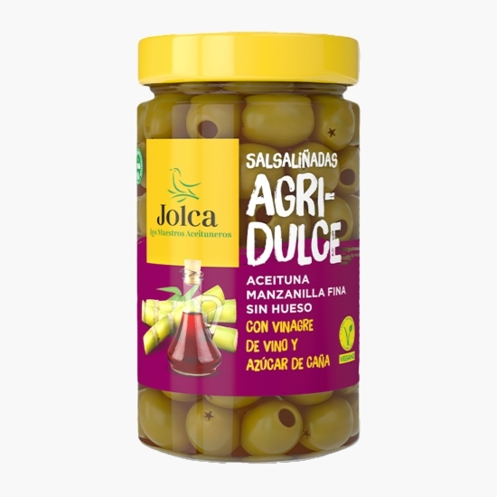 Măsline verzi Manzalla Fina fără sâmburi, cu oțet de vin și zahăr din trestie de zahăr 400g