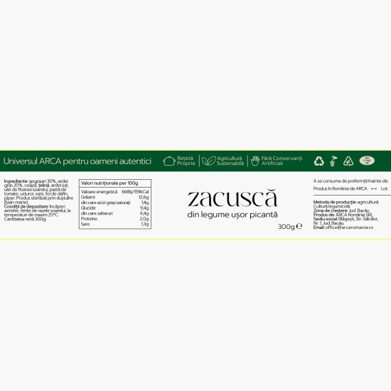 Zacuscă de legume, ușor picantă, 300g