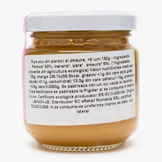 Piure eco din piersici și zmeură, +6 luni, 130g