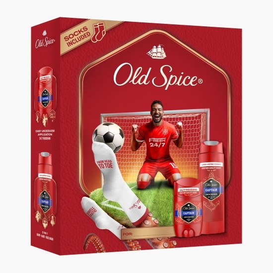 Set Cadou Fotbalist (deodorant solid Captain 50ml + gel de duș Captain 250ml + șosete)