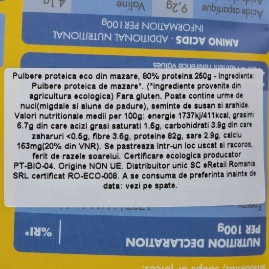 Pulbere proteică eco mazăre, 80% proteină 250g