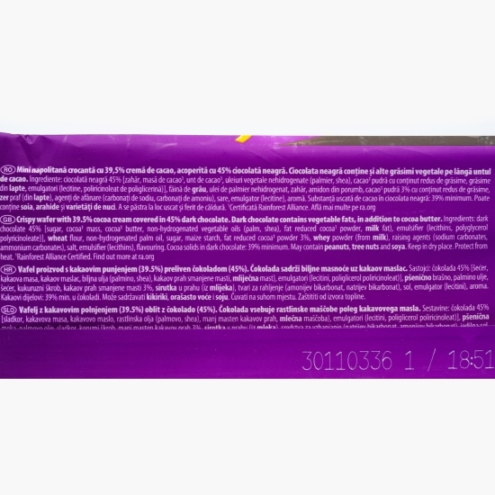 Napolitane cu cremă de cacao acoperite cu ciocolată neagră Mini Dark 6x17.5g