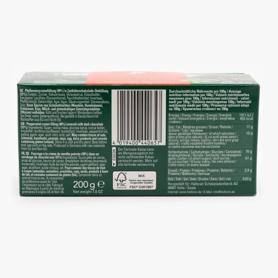 Ciocolată porționată cu cremă de mentă 200g