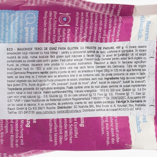 Terci de ovăz cu fructe de pădure fără gluten 400g