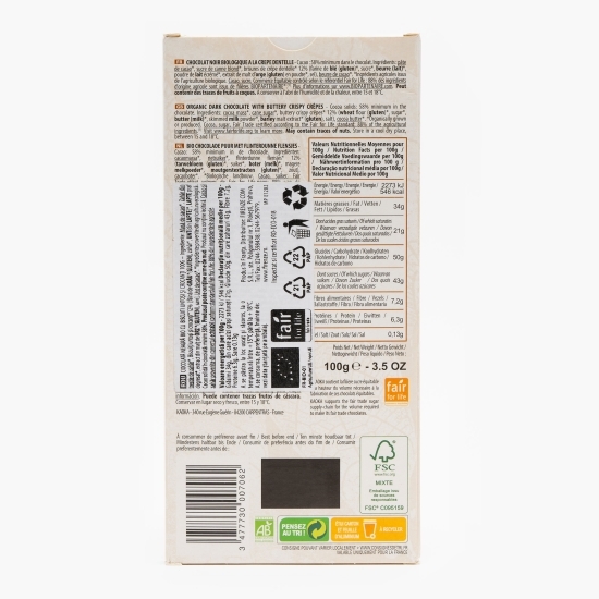 Ciocolată neagră eco cu biscuiți untoși și crocanți 100g