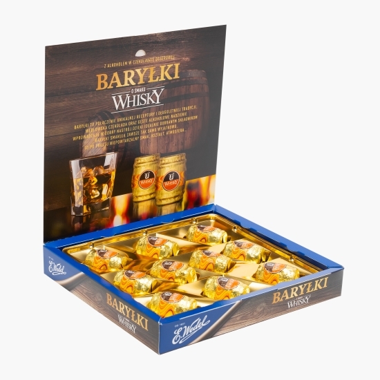Butoiașe de ciocolată neagră umplute cu whisky 200g