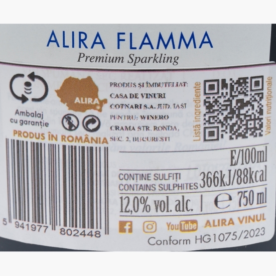 Vin spumant alb sec Flamma Charme, 12%, 0.75l