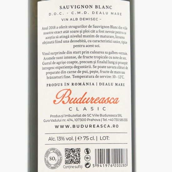 Vin alb demisec Sauvignon Blanc, 13%, 0.75l