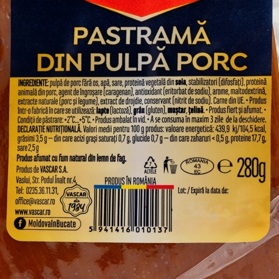 Pastramă din pulpă de porc 280g