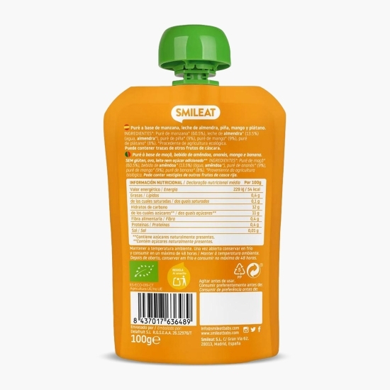 Piure ecologic cu mere, băutură de migdale, ananas și mango, +9 luni, 100g