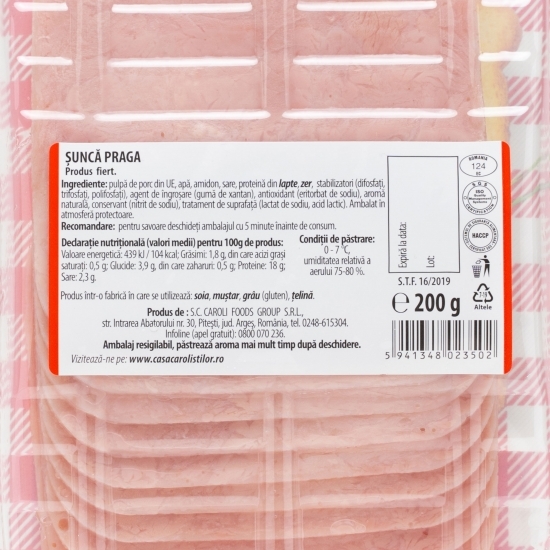Șuncă de Praga feliată 200g