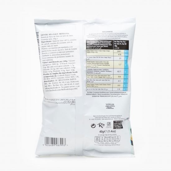 Chipsuri de linte cu sare de mare fără gluten 40g