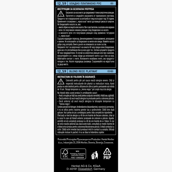 Vopsea de păr permanentă Cool and Ashy, 12-59 blond rece platinat, 115ml